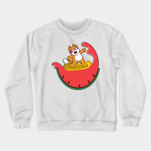 Cat as Surfer with Watermelon Crewneck Sweatshirt